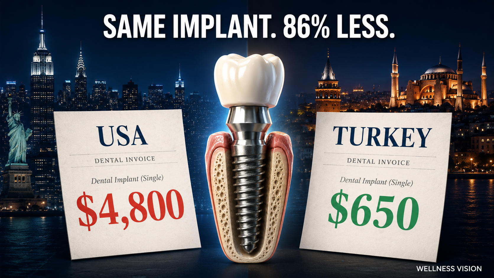 Dental Implants Turkey vs US: $650 vs $4,800